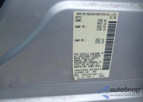 2018 Nissan Leaf Sl from USA, damaged, VIN 1N4AZ1CP8JC303655